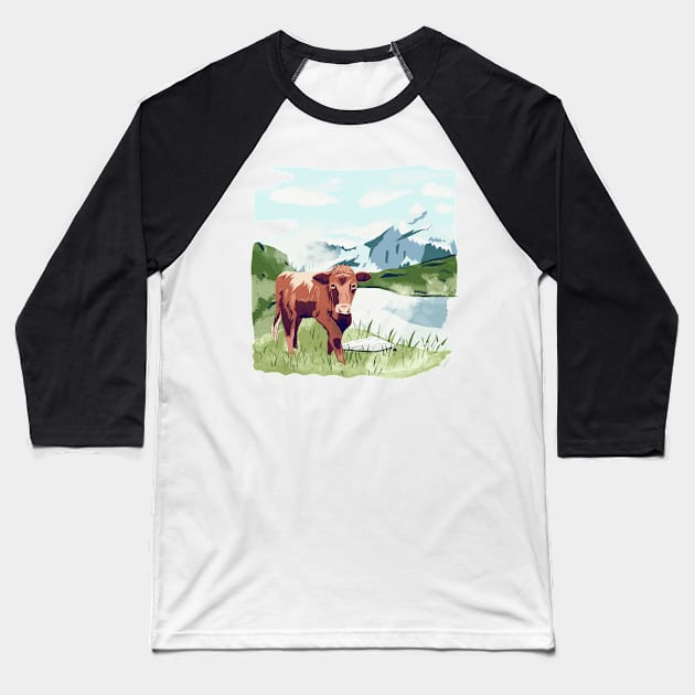 Cow Baseball T-Shirt by minniemorrisart